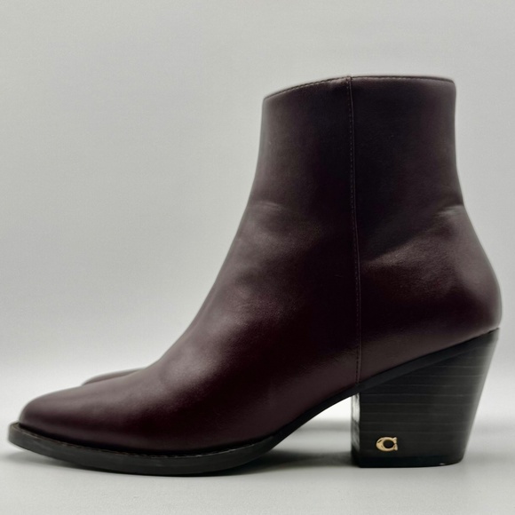 Coach Pacey Bootie Burgundy Dark Cranberry Western Ankle Boot Size US 6.5 EUR 37 - Picture 2 of 11